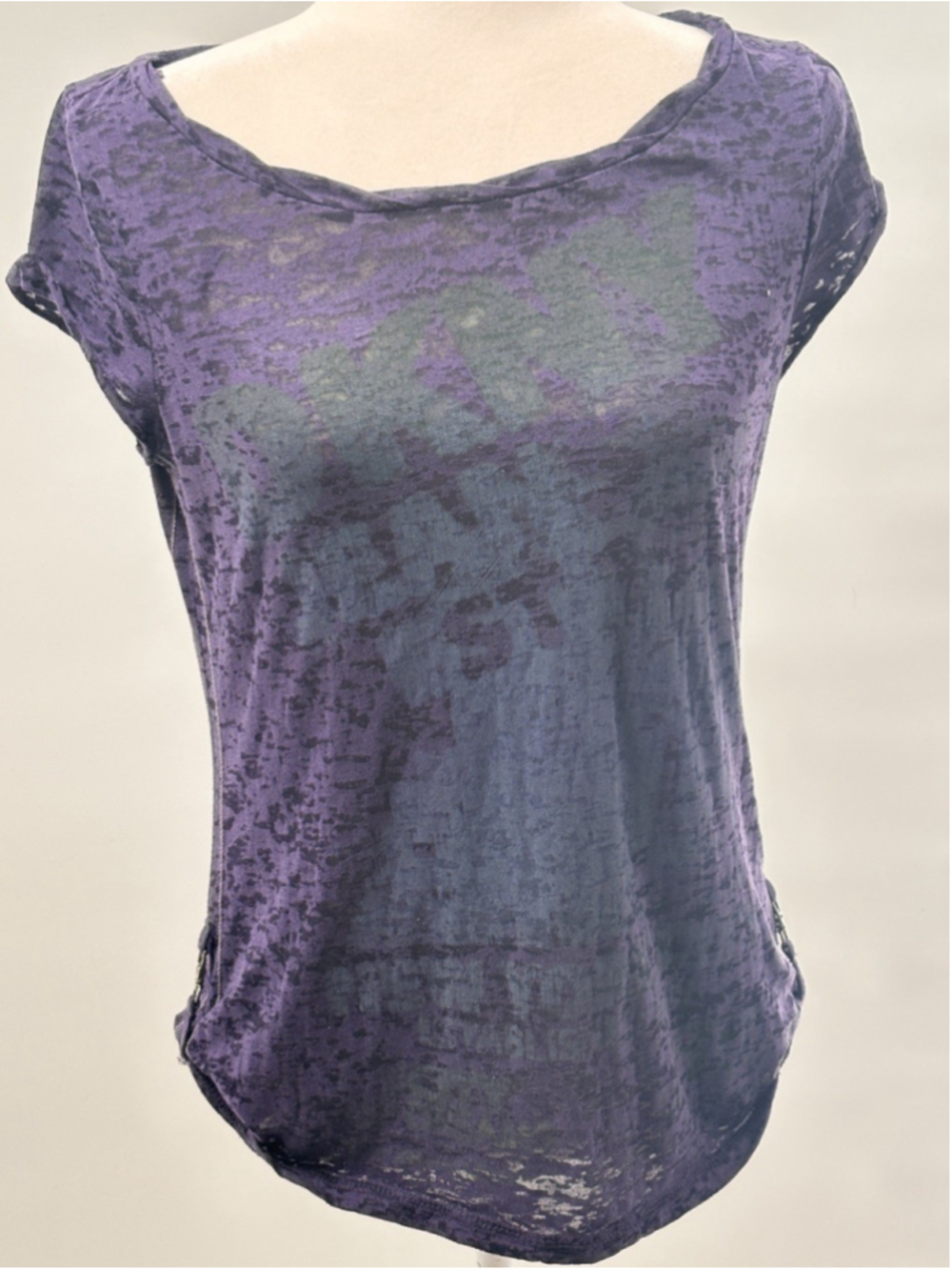 DKNY JEANS Womens M Purple Burnout Graphic T Y2K Grunge Fairy core Side Clips